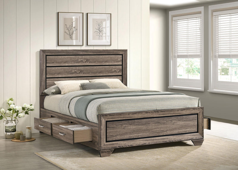 Kauffman California King, Eastren King & Queen Storage Bed Washed Taupe