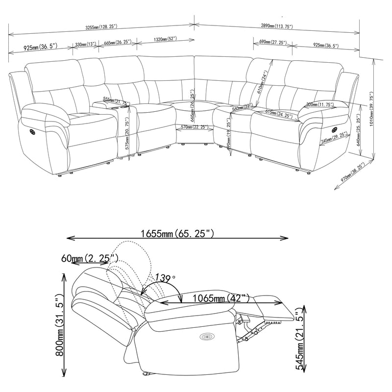 Bahrain Modular Power Reclining Sectional Sofa