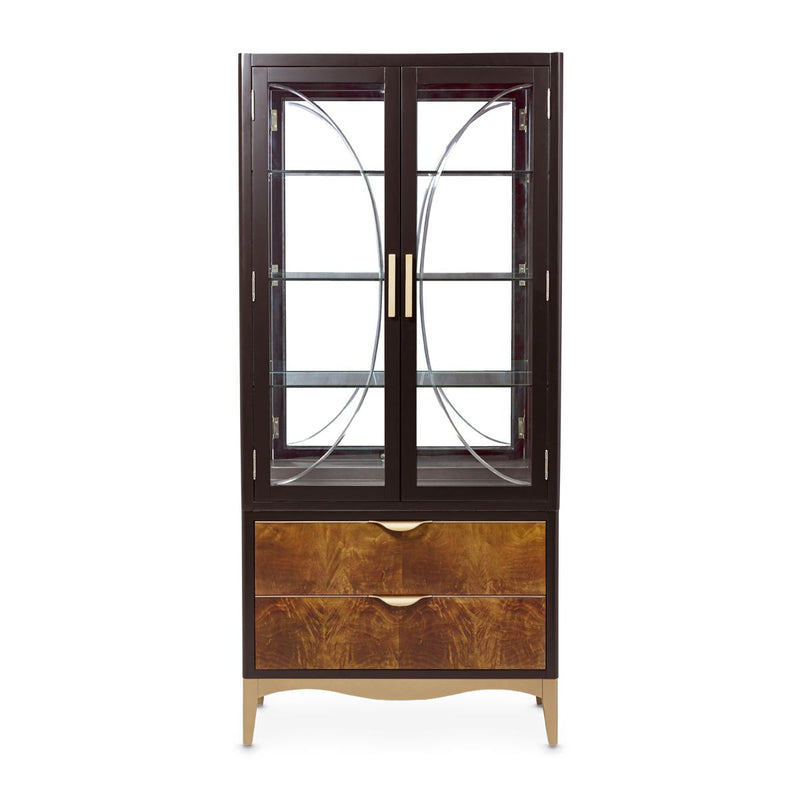 AICO Malibu Crest Display Cabinet in Crotch Mahogany
