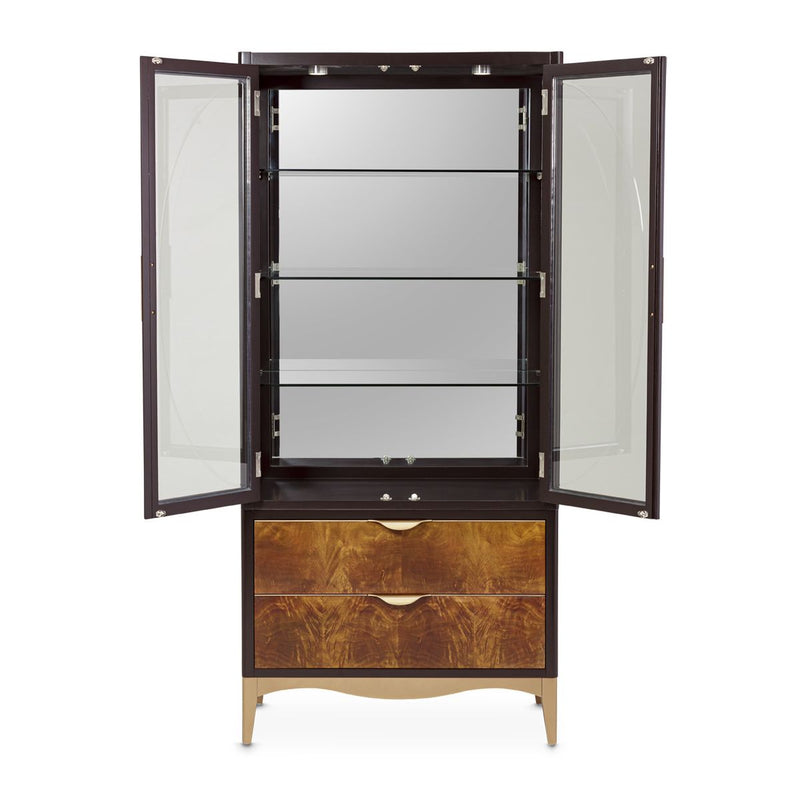 AICO Malibu Crest Display Cabinet in Crotch Mahogany