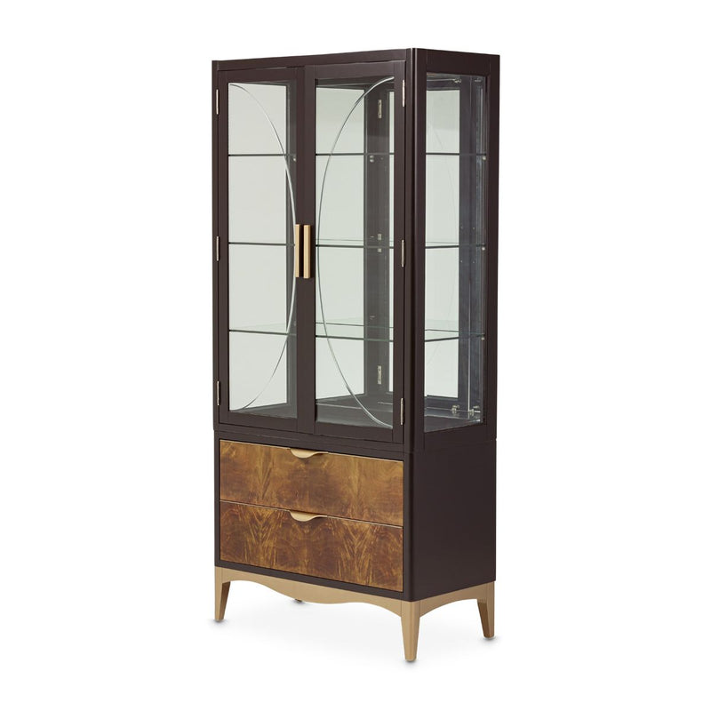 AICO Malibu Crest Display Cabinet in Crotch Mahogany