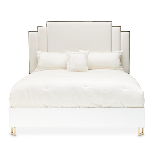 AICO Furniture Palm Gate Queen Upholstered Platform Bed in Cloud White
