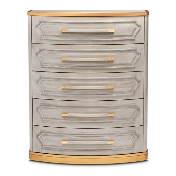 AICO Furniture St.Charles 5 Drawer Highboy Chest in Dove Gray