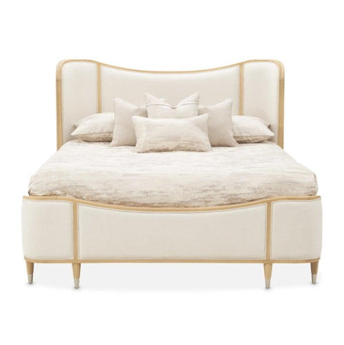 AICO Furniture Camellia Field King Upholstered Panel Bed in Caramel