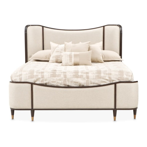AICO Furniture Camellia Field King Upholstered Panel Bed in Warm Pecan