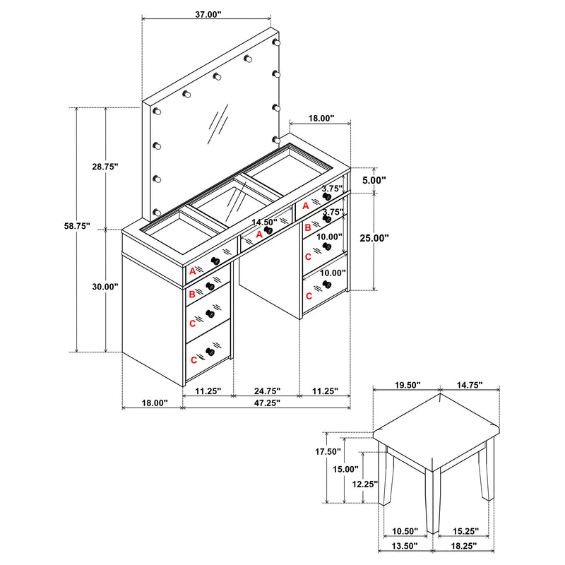 Regina Makeup Vanity Table with LED Mirror and Stool