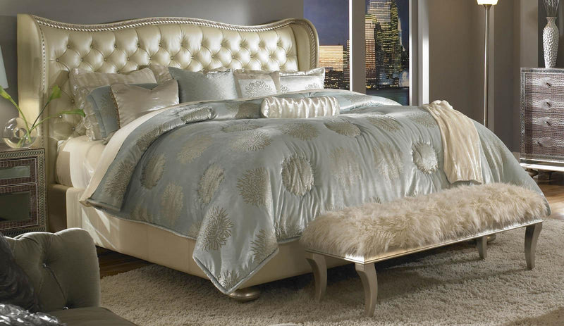 AICO Hollywood Swank King Upholstered Platform Bed in Pearl