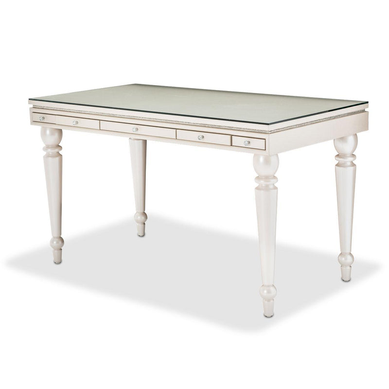 Glimmering Heights 2pc Writing Desk w/Glass Top in Ivory