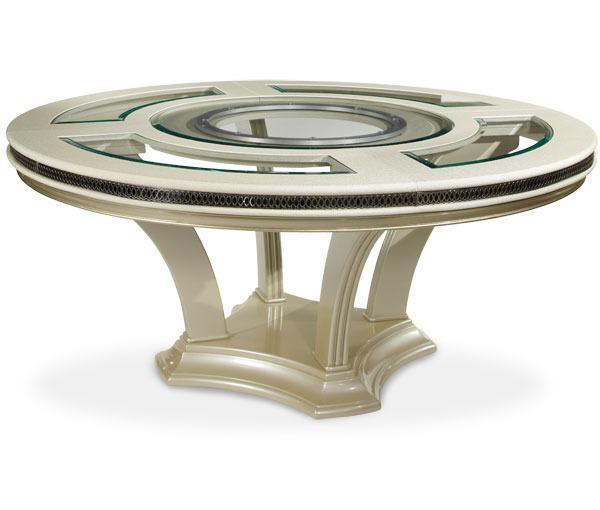 Hollywood Swank Round Dining Table in Pearl Caviar