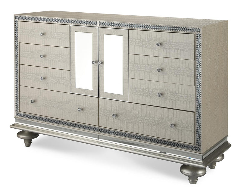 Hollywood Swank Upholstered Dresser in Crystal Croc