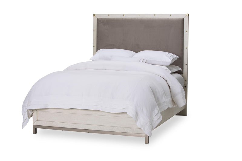 Menlo Station California King Panel Bed w/ Fabric Insert in Eucalyptus