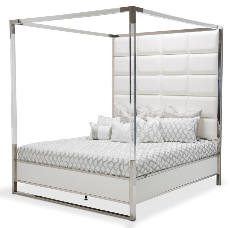 State St California King Metal Canopy Bed in Glossy White