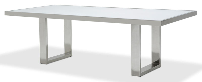 State St Rectangular Dining Table with Glass Top in Glossy White