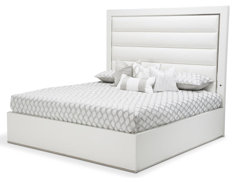 State St California King Upholstered Panel Bed in Glossy White