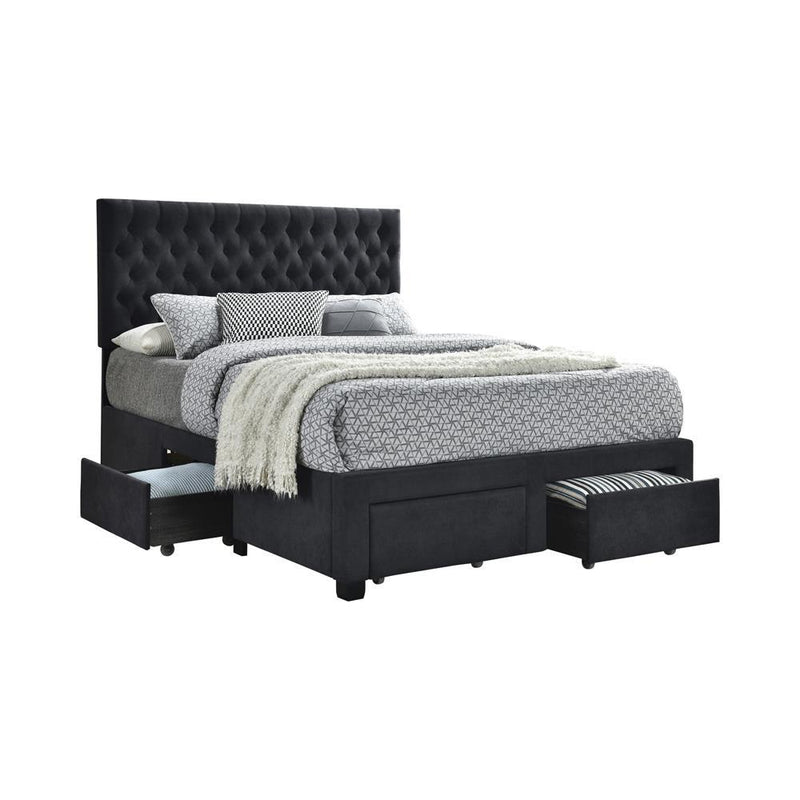 Soledad Eastern King, Full, & Queen 4-drawer Button Tufted Storage Bed Black & White