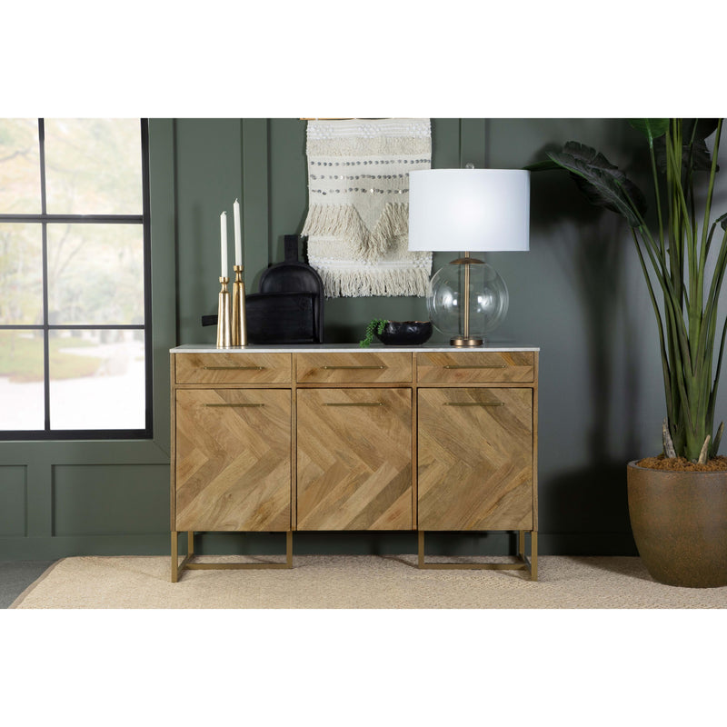 Keaton 3-door Accent Cabinet with Marble Top Natural and Antique Gold image