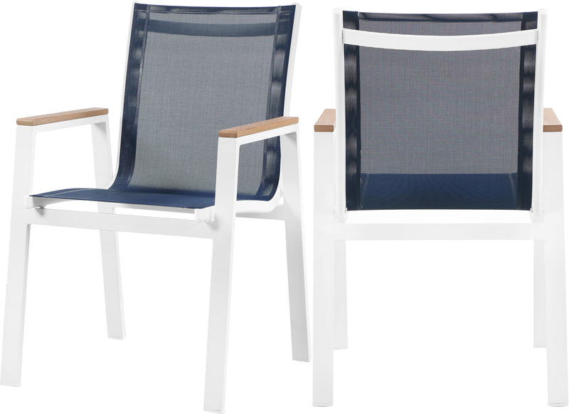 Nizuc Navy Mesh Waterproof Fabric Outdoor Patio Aluminum Mesh Dining Arm Chair