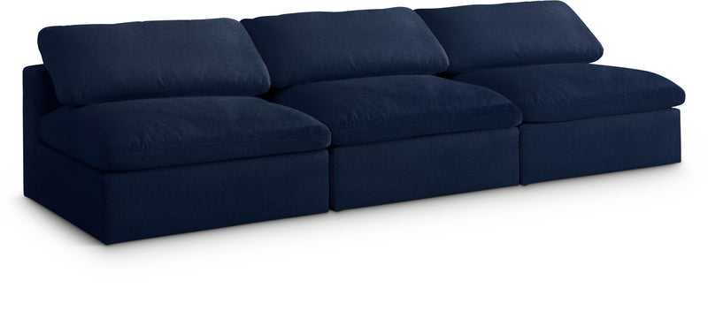 Serene Navy Linen Fabric Deluxe Cloud Modular Armless Sofa