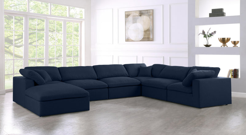 Serene Navy Linen Fabric Deluxe Cloud Modular Sectional