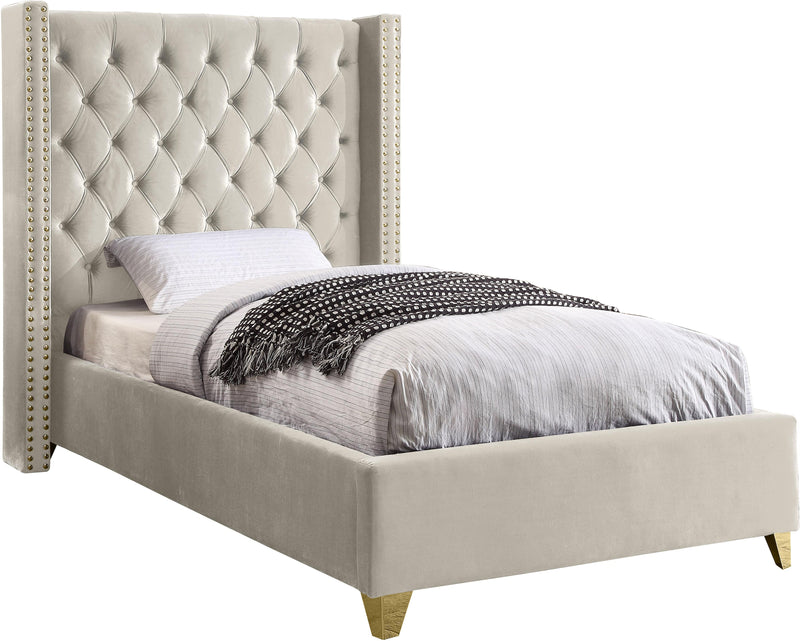 Barolo Cream Velvet Twin Bed