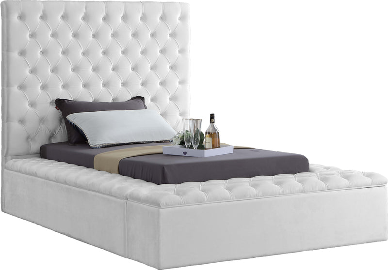 Bliss White Velvet Twin Bed (3 Boxes)