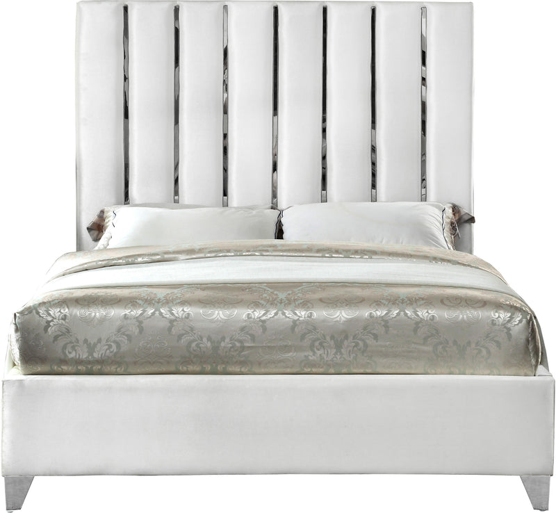 Enzo White Velvet Full Bed
