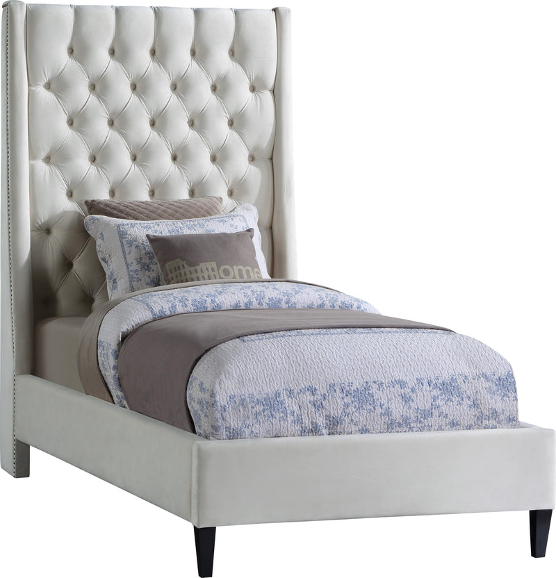 Fritz Cream Velvet Twin Bed