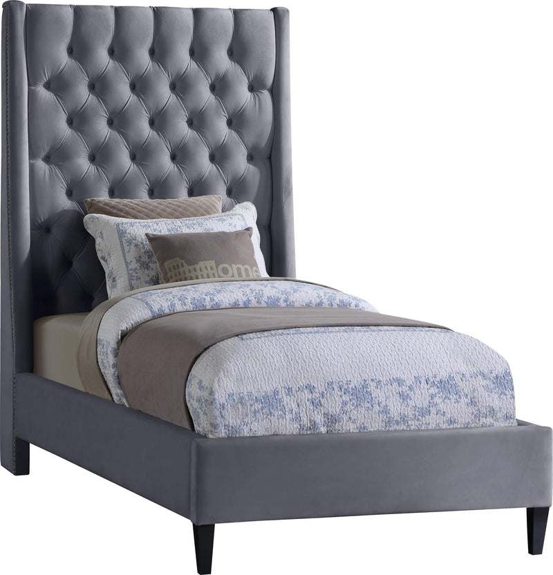 Fritz Grey Velvet Twin Bed