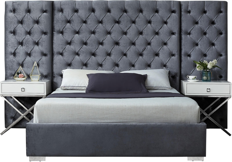Grande Grey Velvet King Bed (3 Boxes)