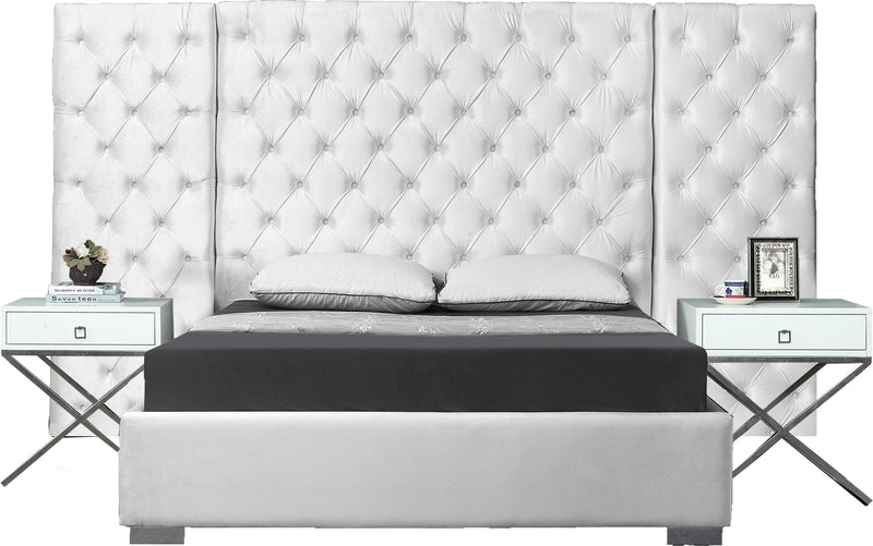 Grande White Velvet Queen Bed (3 Boxes)