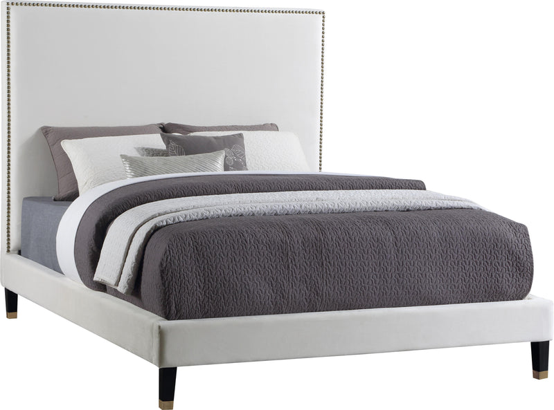 Harlie Cream Velvet Queen Bed