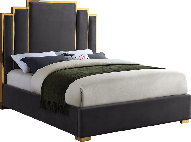 Hugo Grey Velvet Queen Bed