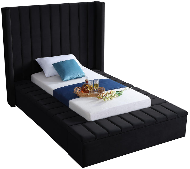Kiki Black Velvet Twin Bed (3 Boxes)