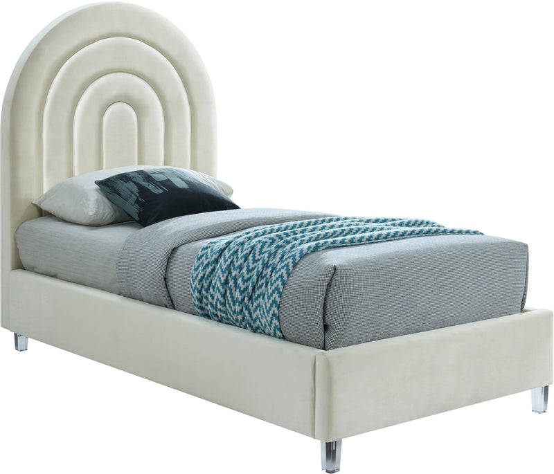 Rainbow Cream Velvet Twin Bed