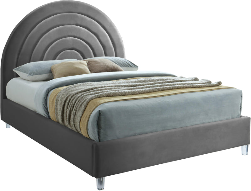 Rainbow Grey Velvet Queen Bed