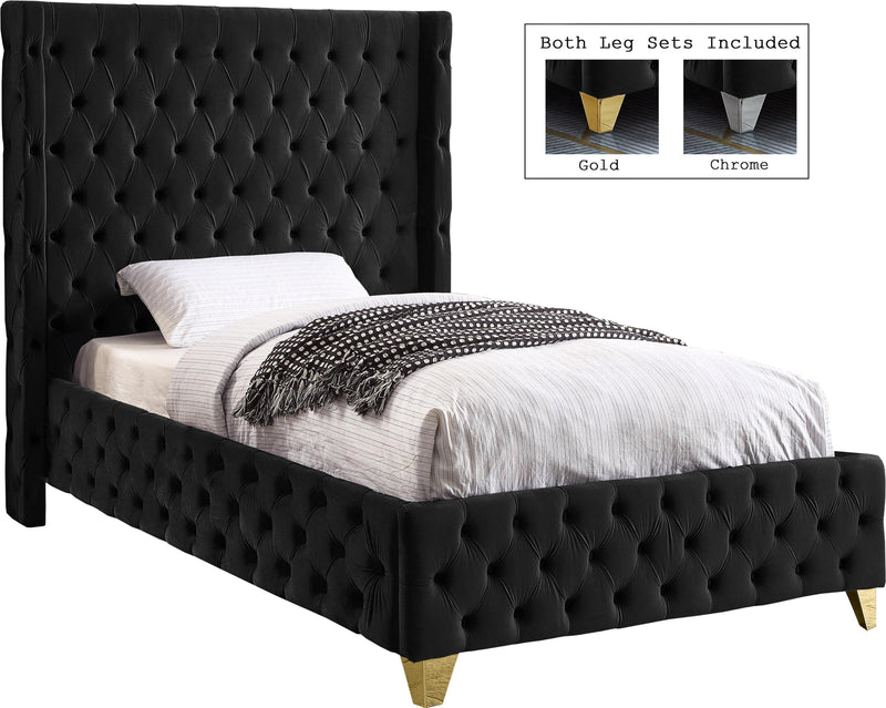 Savan Black Velvet Twin Bed