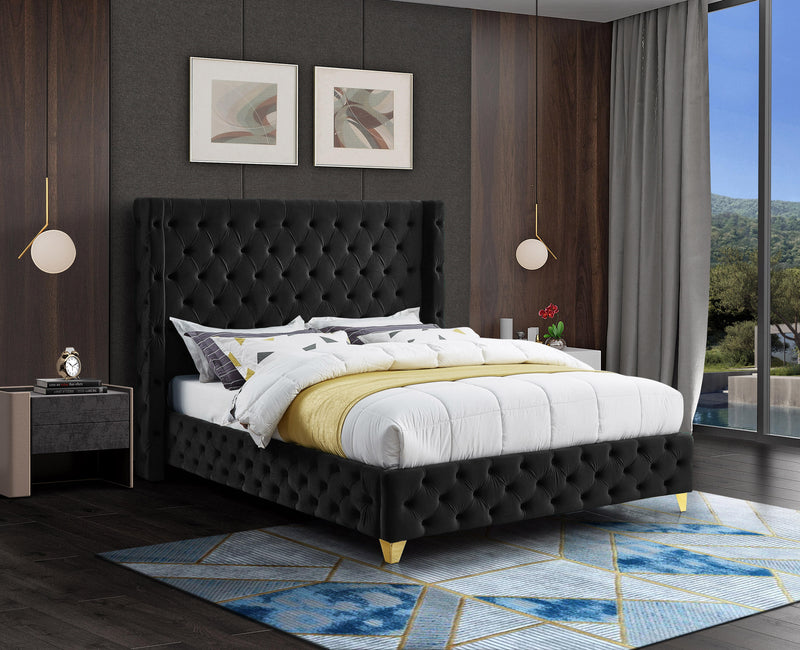 Savan Black Velvet King Bed