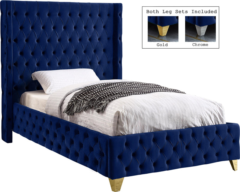 Savan Navy Velvet Twin Bed