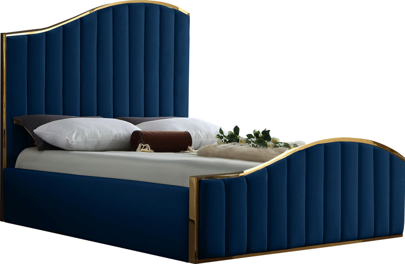 Jolie Navy Velvet King Bed (3 Boxes)