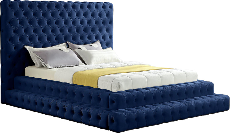 Revel Navy Velvet Queen Bed (3 Boxes)
