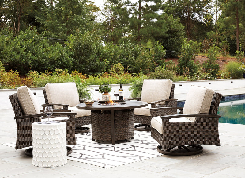 Paradise Trail Paradise Trail Fire Pit Table with 4 Nuvella Swivel Lounge Chairs