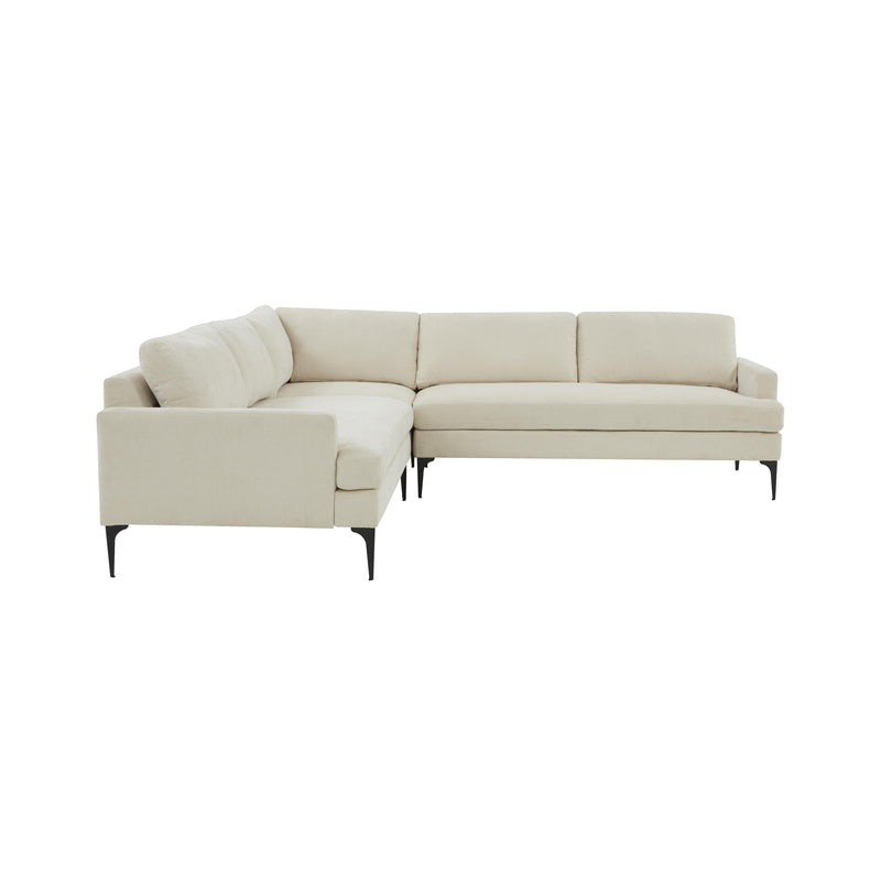 Serena Cream Velvet L-Sectional with Black Legs
