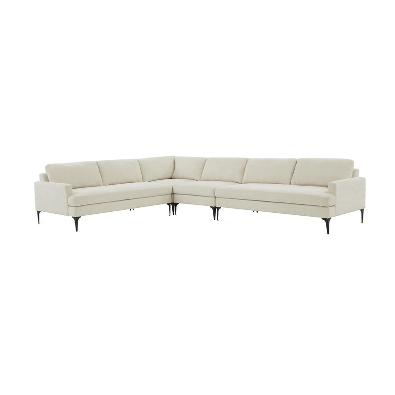 Serena Cream Velvet Large L-Sectional with Black Legs