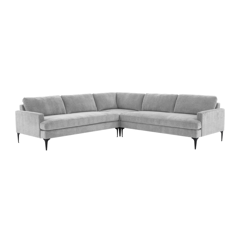 Serena Gray Velvet L-Sectional with Black Legs
