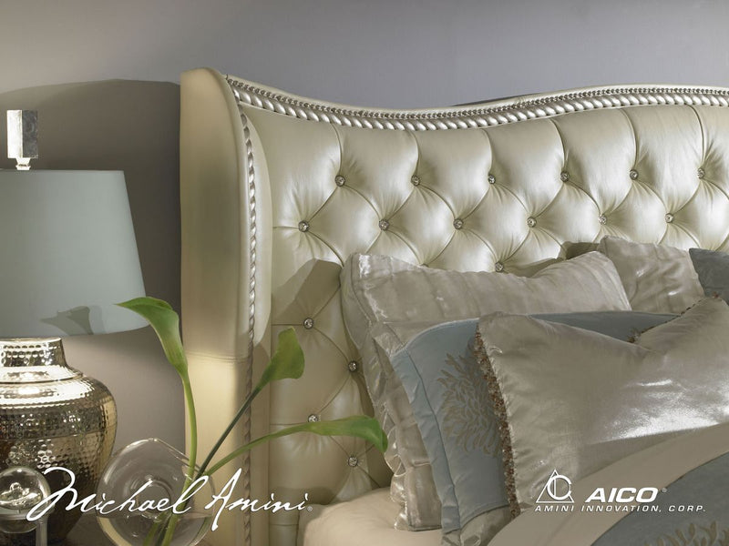AICO Hollywood Swank Cal King Upholstered Platform Bed in Pearl