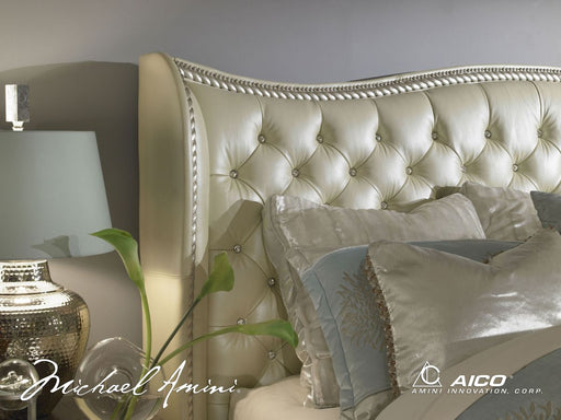 AICO Hollywood Swank Queen Upholstered Platform Bed in Pearl image