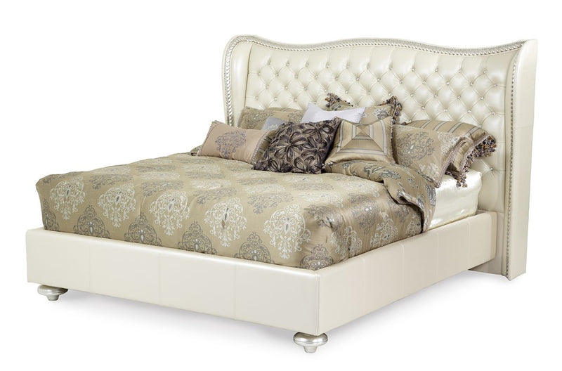 AICO Hollywood Swank Queen Upholstered Platform Bed in Pearl