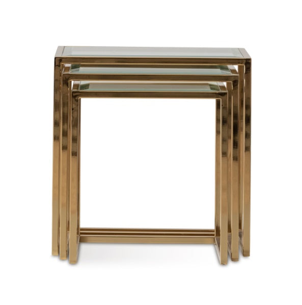 AICO Furniture Savannah Breeze 3pc Nesting Tables Set in Bright Gold