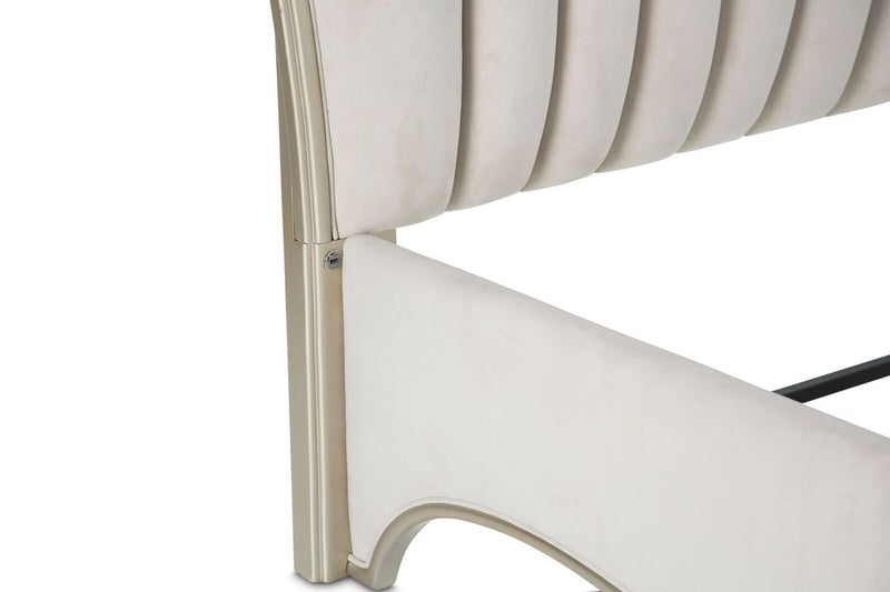 AICO London Place King Upholstered Panel Bed in Creamy Pearl