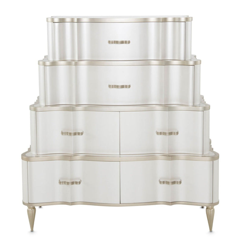 AICO London Place Tiered 6-Drawer Chest in Creamy Pearl